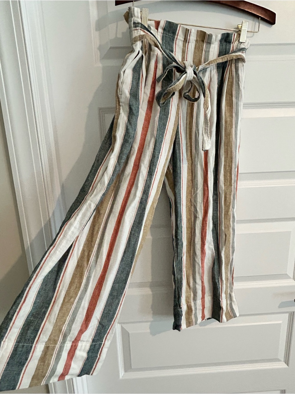 Madewell Tie Waist Huston Linen Pants Multi Stripe Size S